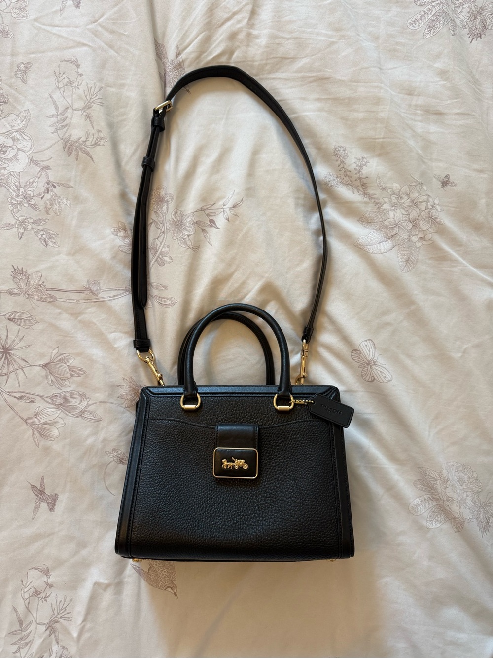 COACH | Grace Carryall Black Pebbled Leather Top-Handle Shoulder Bag - Picture 2 of 9